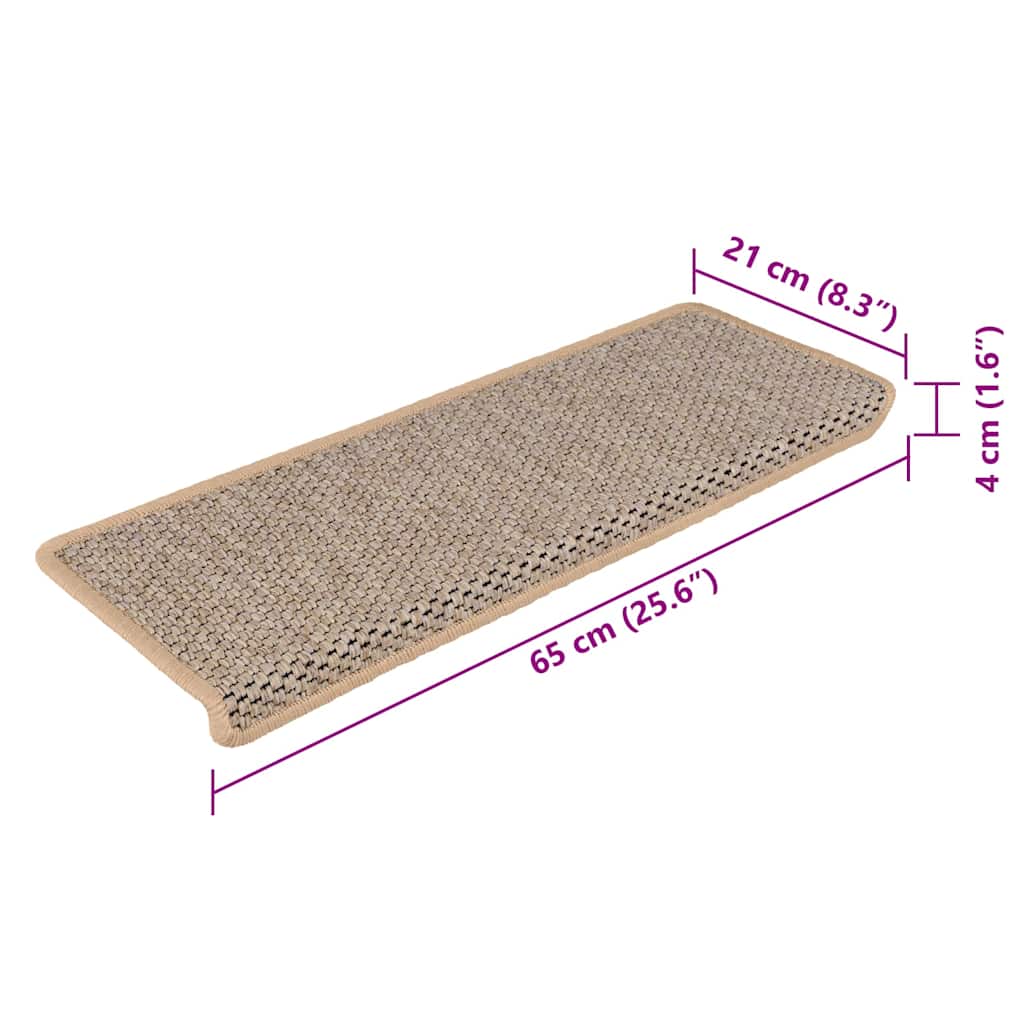 Tappeti Adesivi Scale Aspetto Sisal 15pz 65x21x4cm Beige Chiaro