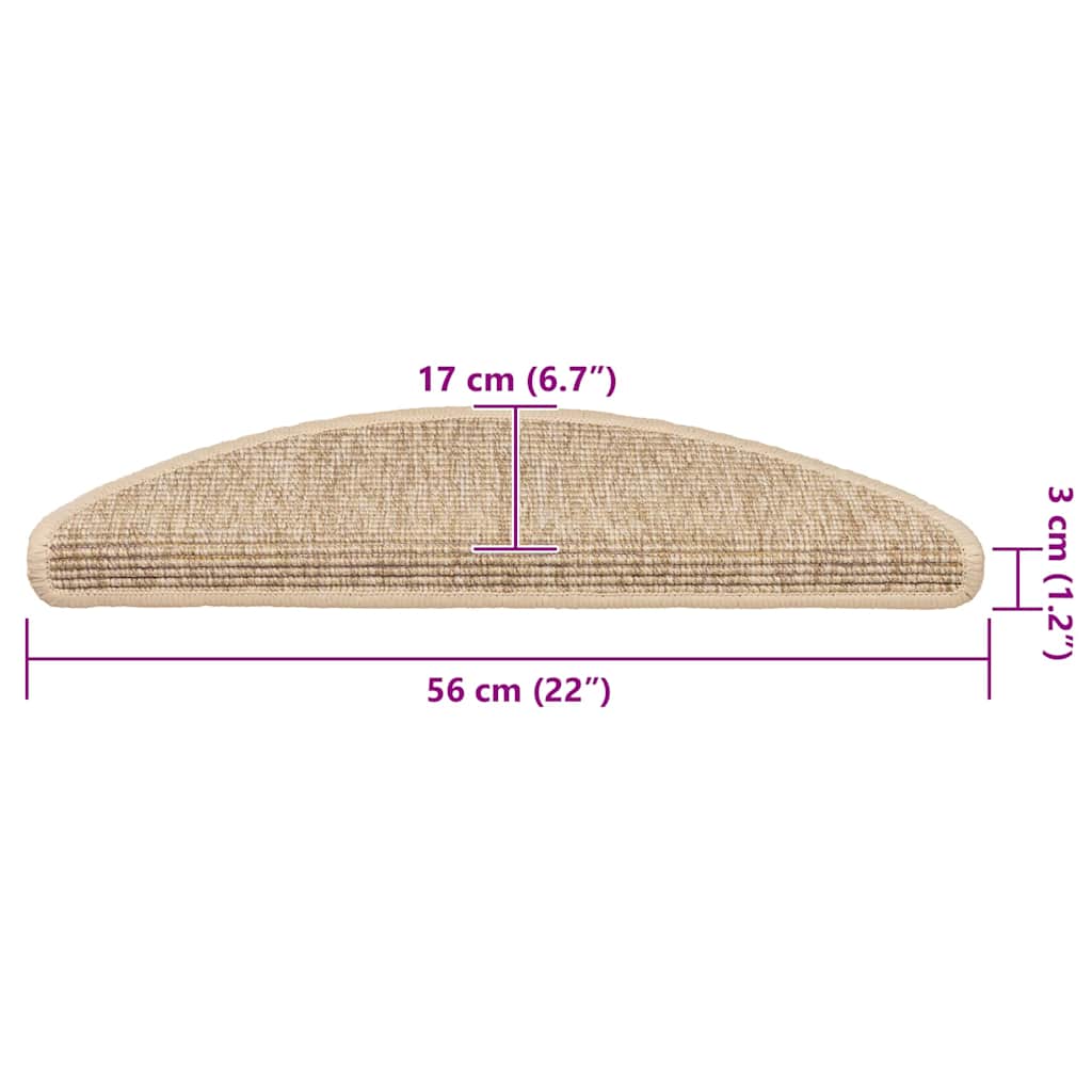Tappetini per scale 15 pz 56x17x3 cm Beige chiaro Semicircolari
