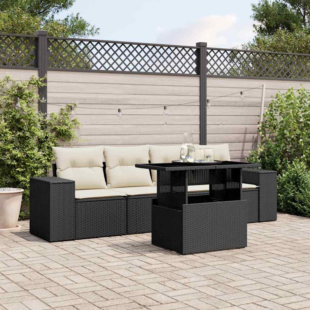 Set Divani da Giardino 5 pz con Cuscini in Polyrattan Nero