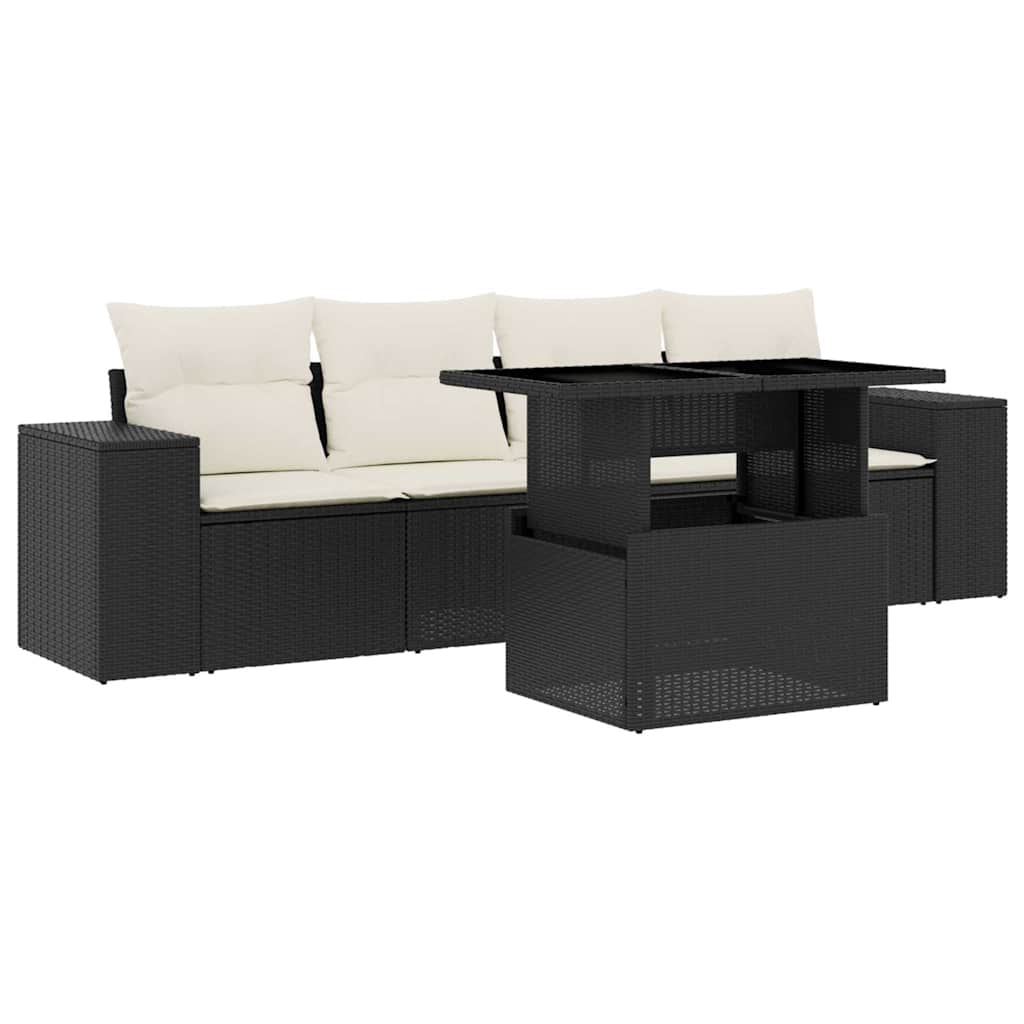 Set Divani da Giardino 5 pz con Cuscini in Polyrattan Nero