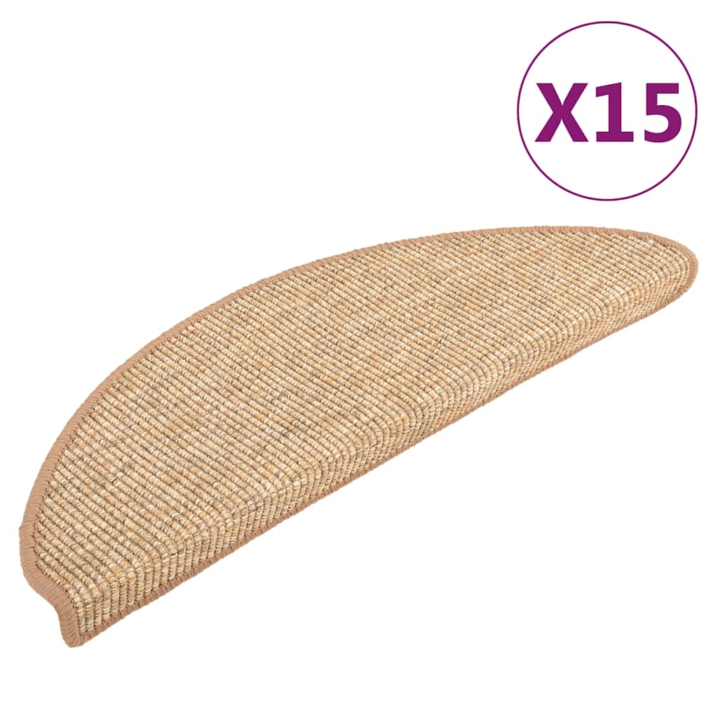 Tappetini per scale 15 pz 56x17x3 cm Marrone chiaro Semicircolari