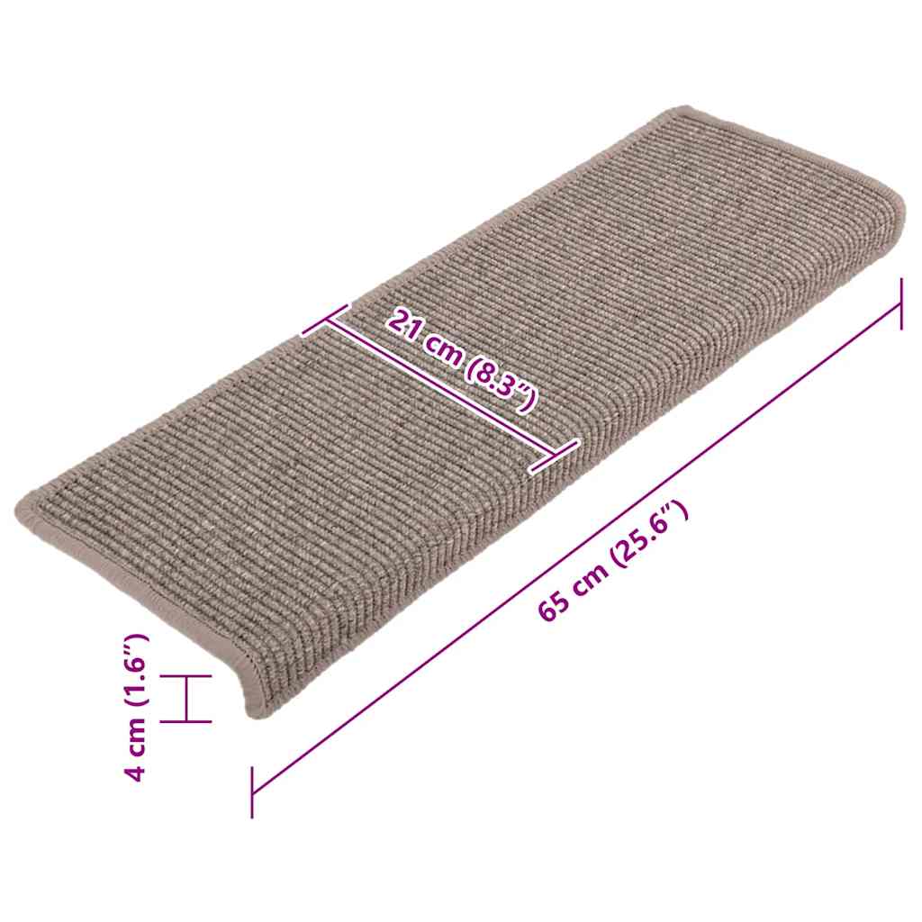 Tappetini per scale 15 pz 65x21x4 cm Beige scuro con bordo rettangolare