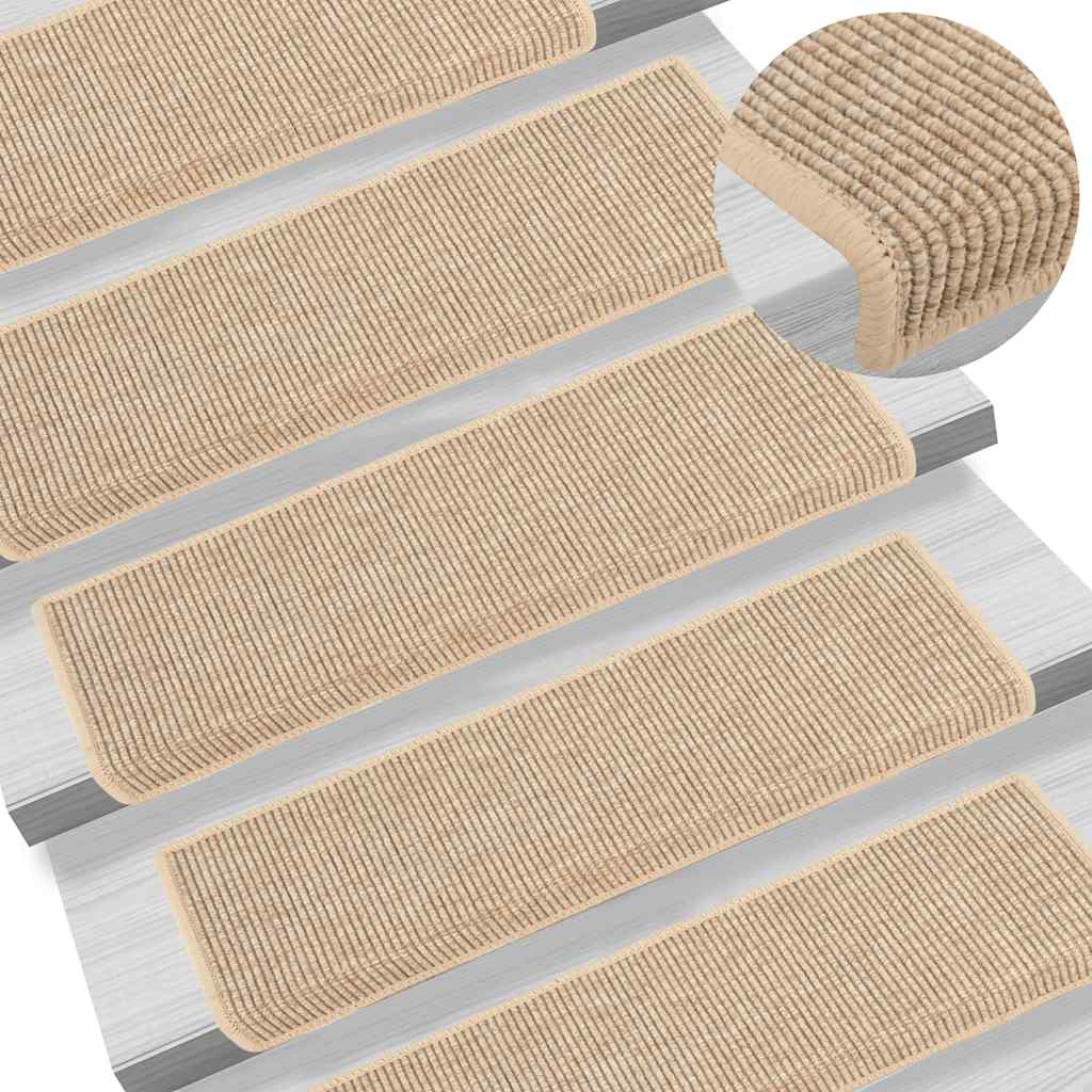 Tappetini per scale 15 pz 65x21x4 cm Beige chiaro Bordo rettangolare