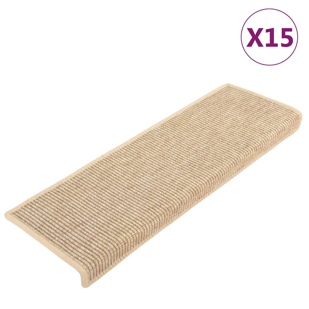 Tappetini per scale 15 pz 65x21x4 cm Beige chiaro Bordo rettangolare