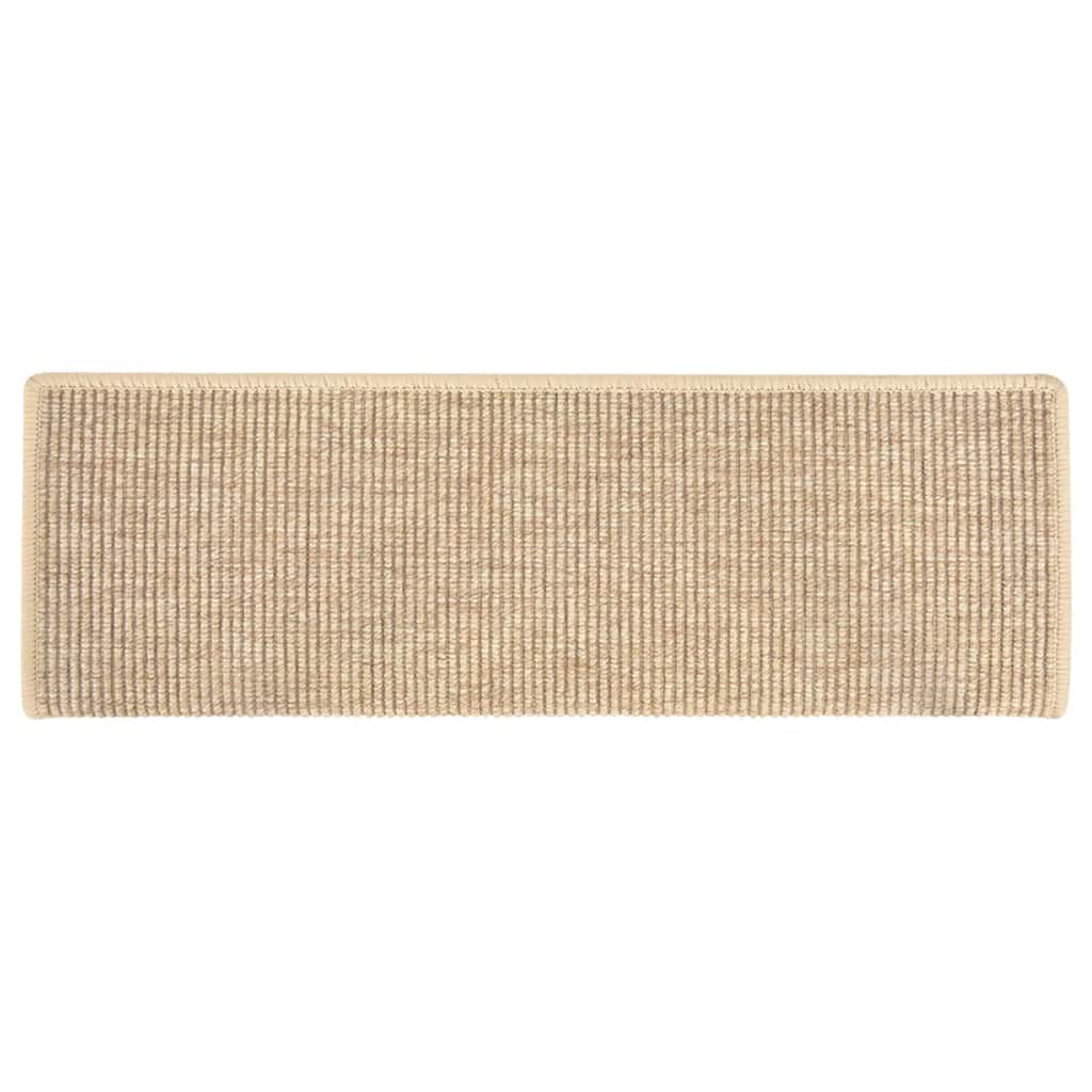 Tappetini per scale 15 pz 65x21x4 cm Beige chiaro Bordo rettangolare