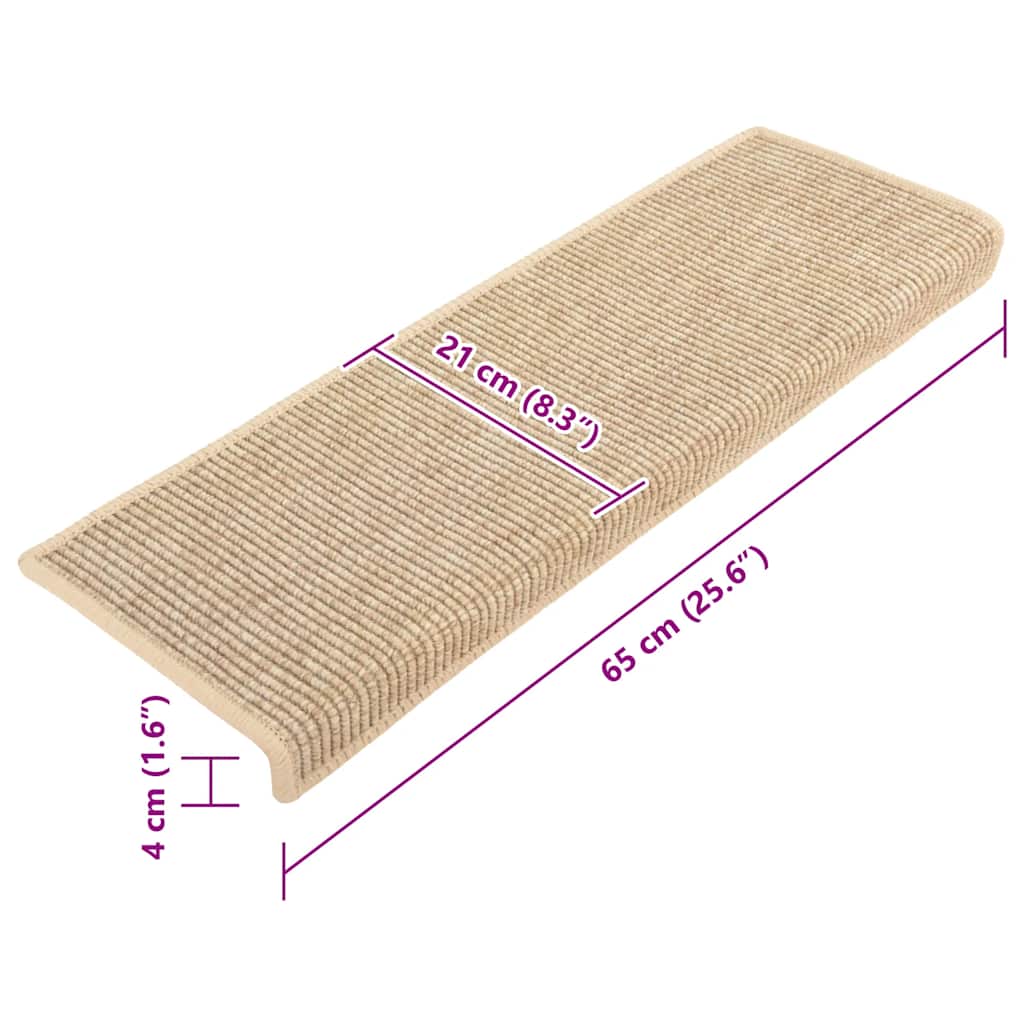 Tappetini per scale 15 pz 65x21x4 cm Beige chiaro Bordo rettangolare