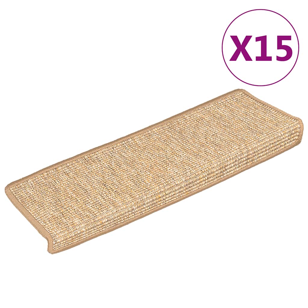 Tappetini per scale 15 pz 65x21x4 cm Marrone chiaro Bordo rettangolare