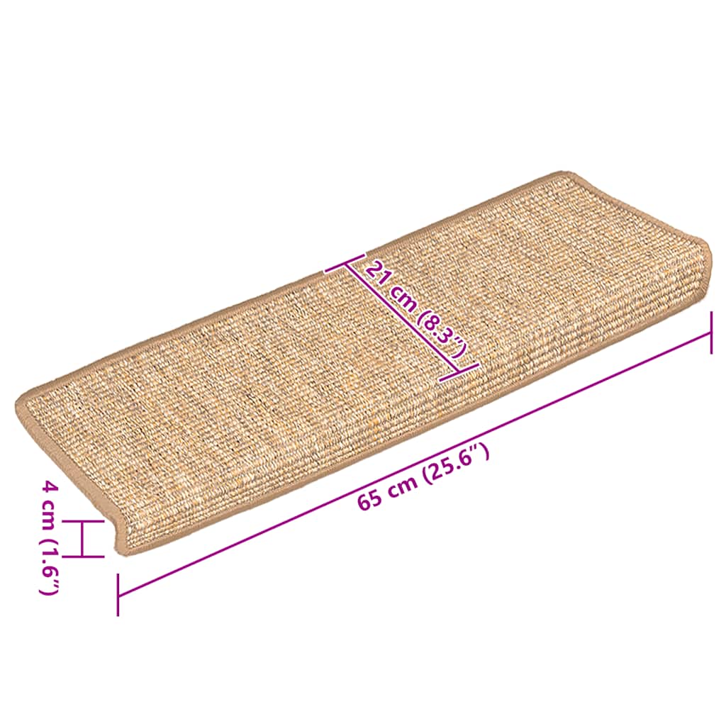 Tappetini per scale 15 pz 65x21x4 cm Marrone chiaro Bordo rettangolare