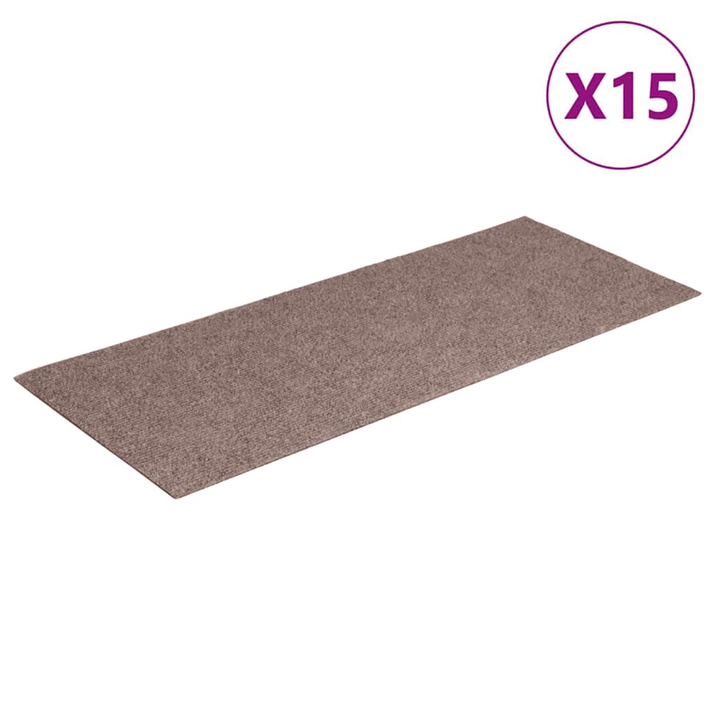 Tappetini per scale autoadesivi 15 pz 60x25 cm marrone chiaro rettangolari