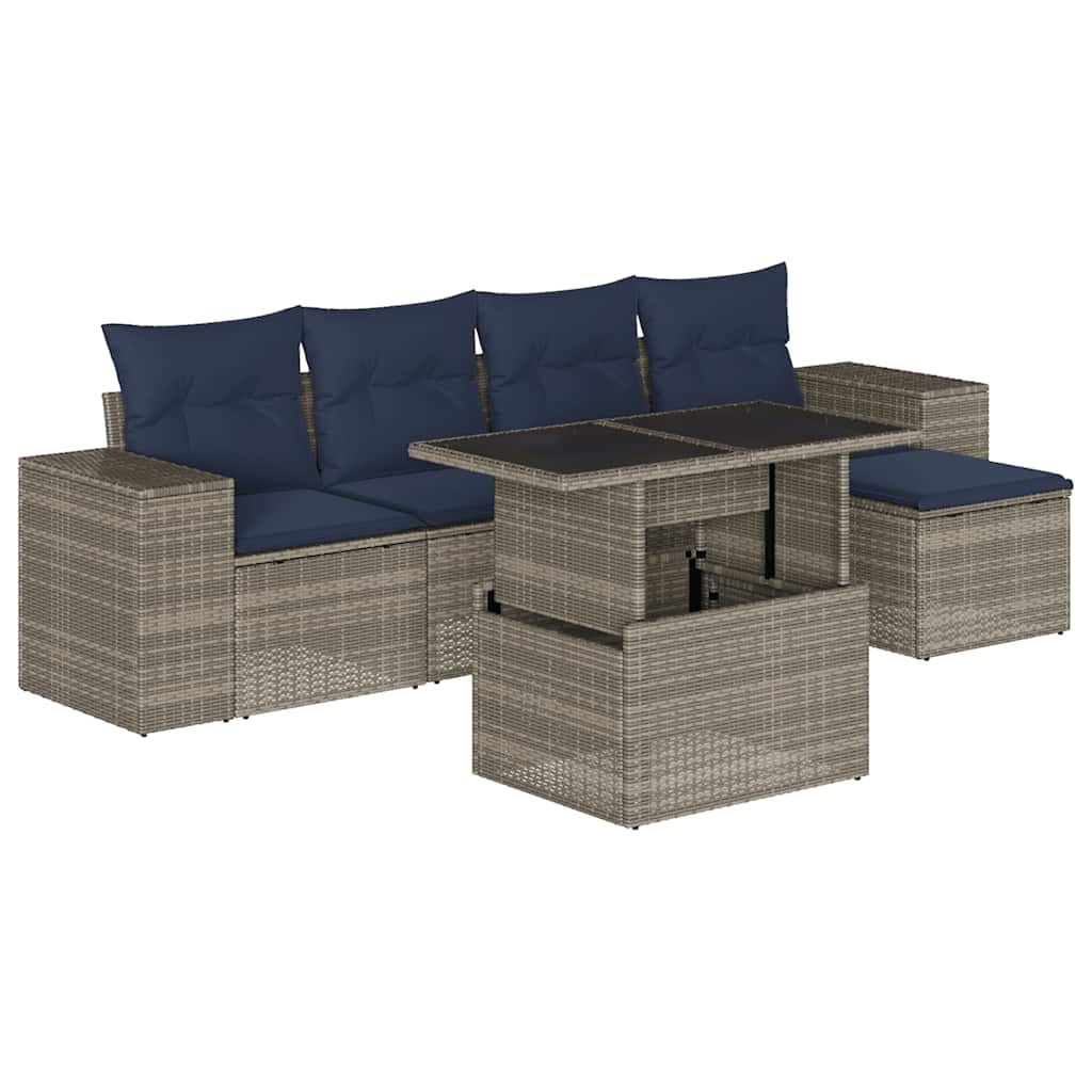 Set Divani da Giardino 6 pz con Cuscini Grigio in Polyrattan