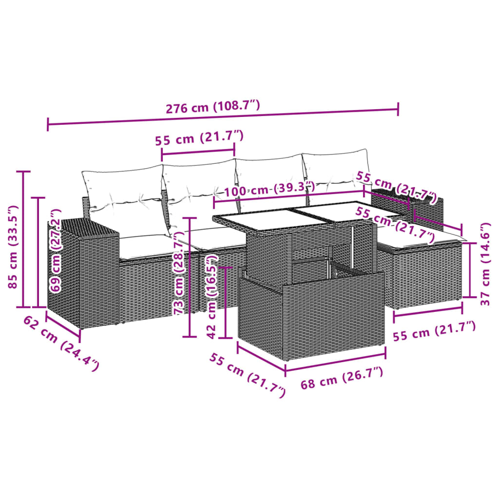 Set Divano da Giardino 6 pz con Cuscini Marrone in Polyrattan