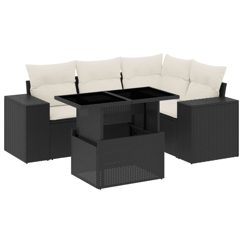 Set Divani da Giardino 5 pz con Cuscini in Polyrattan Nero
