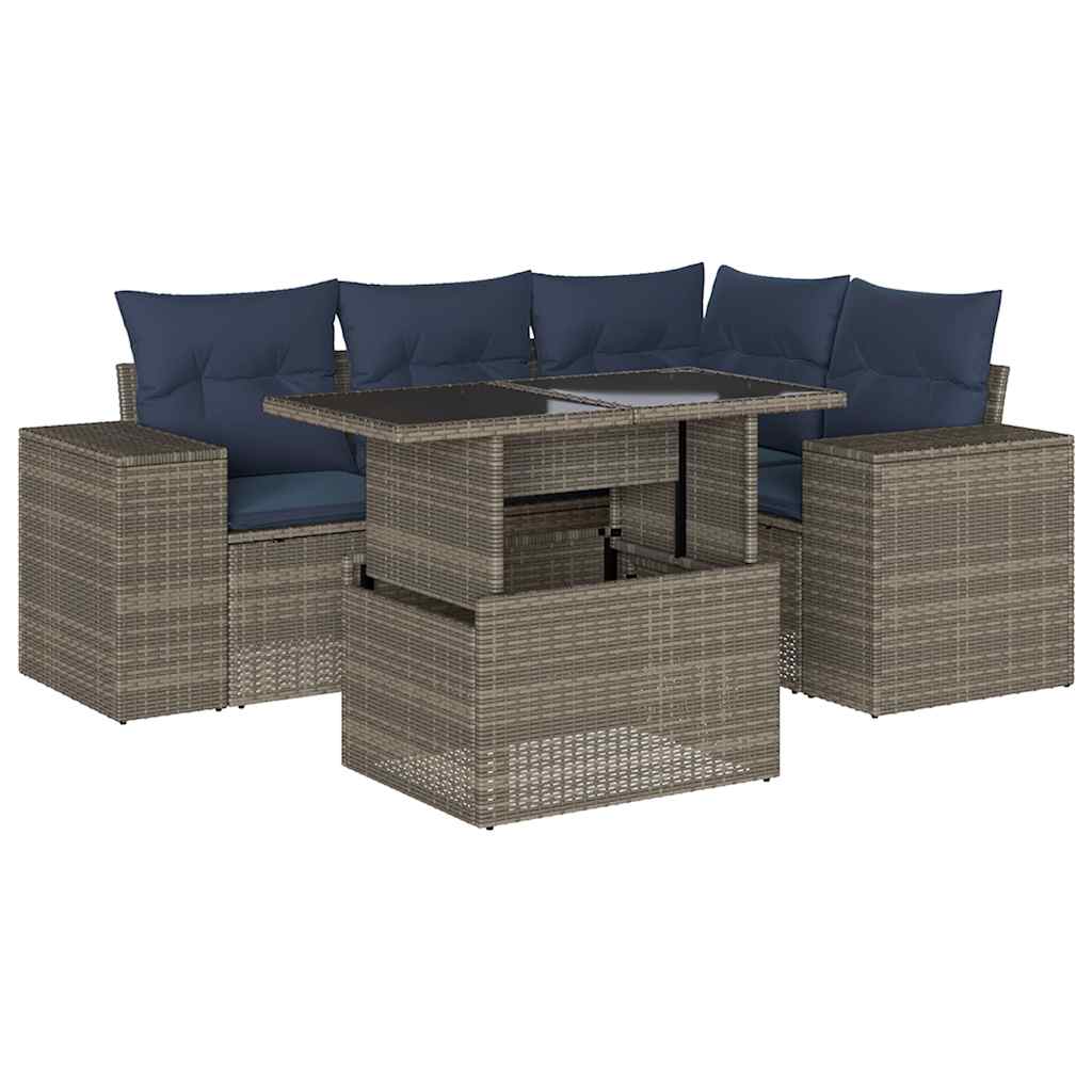 Set Divani da Giardino 5 pz con Cuscini Grigio in Polyrattan