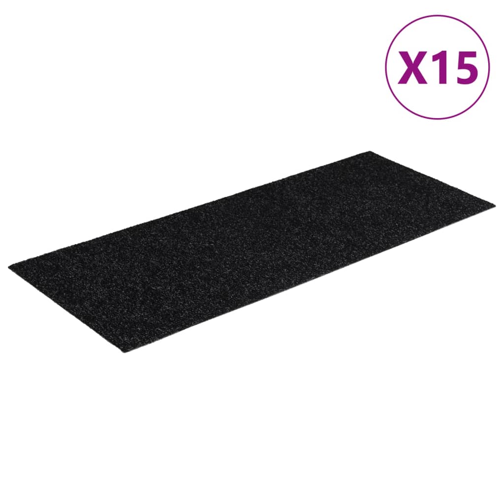 Tappetini per scale autoadesivi 15 pz 60x25 cm neri rettangolari