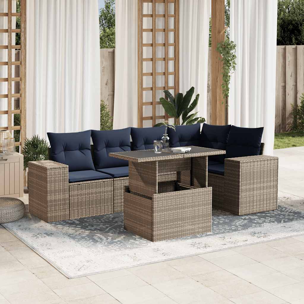 Set Divani da Giardino 6 pz con Cuscini Grigio in Polyrattan