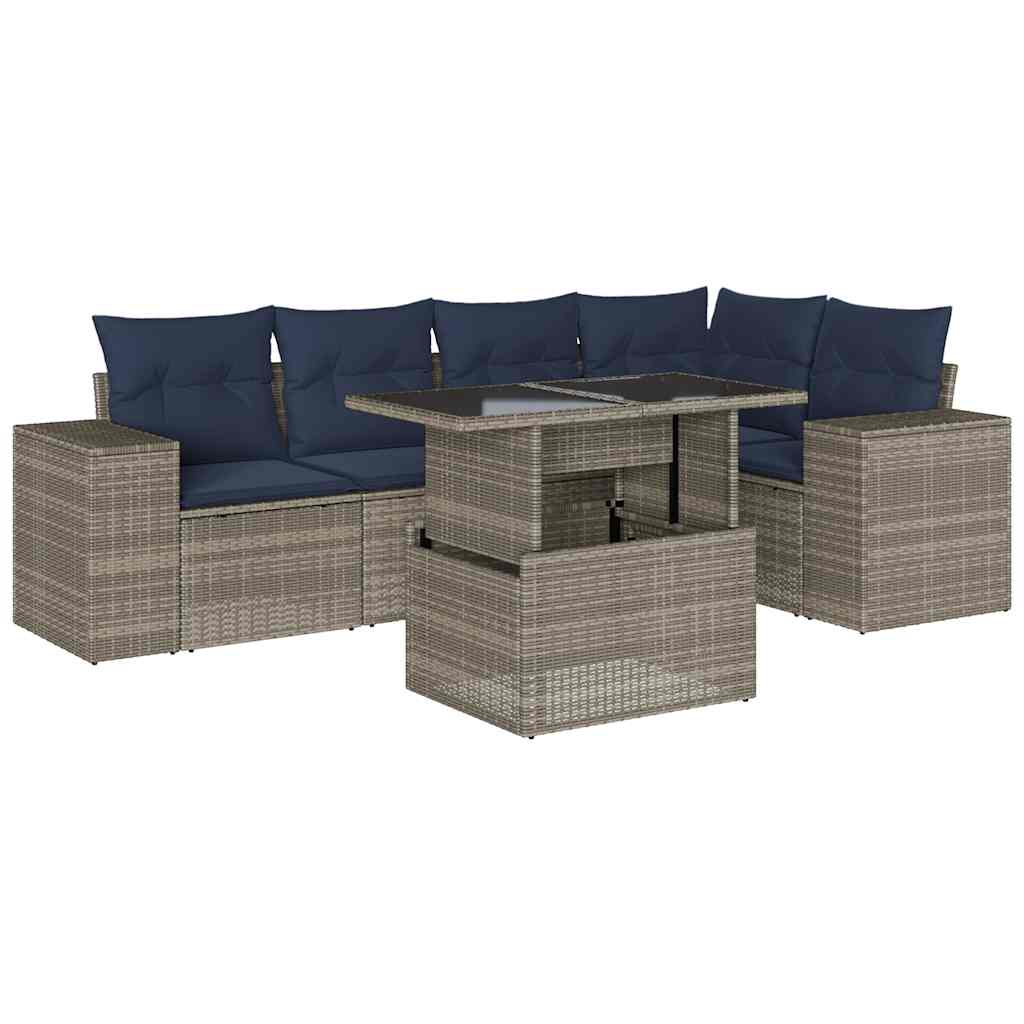 Set Divani da Giardino 6 pz con Cuscini Grigio in Polyrattan