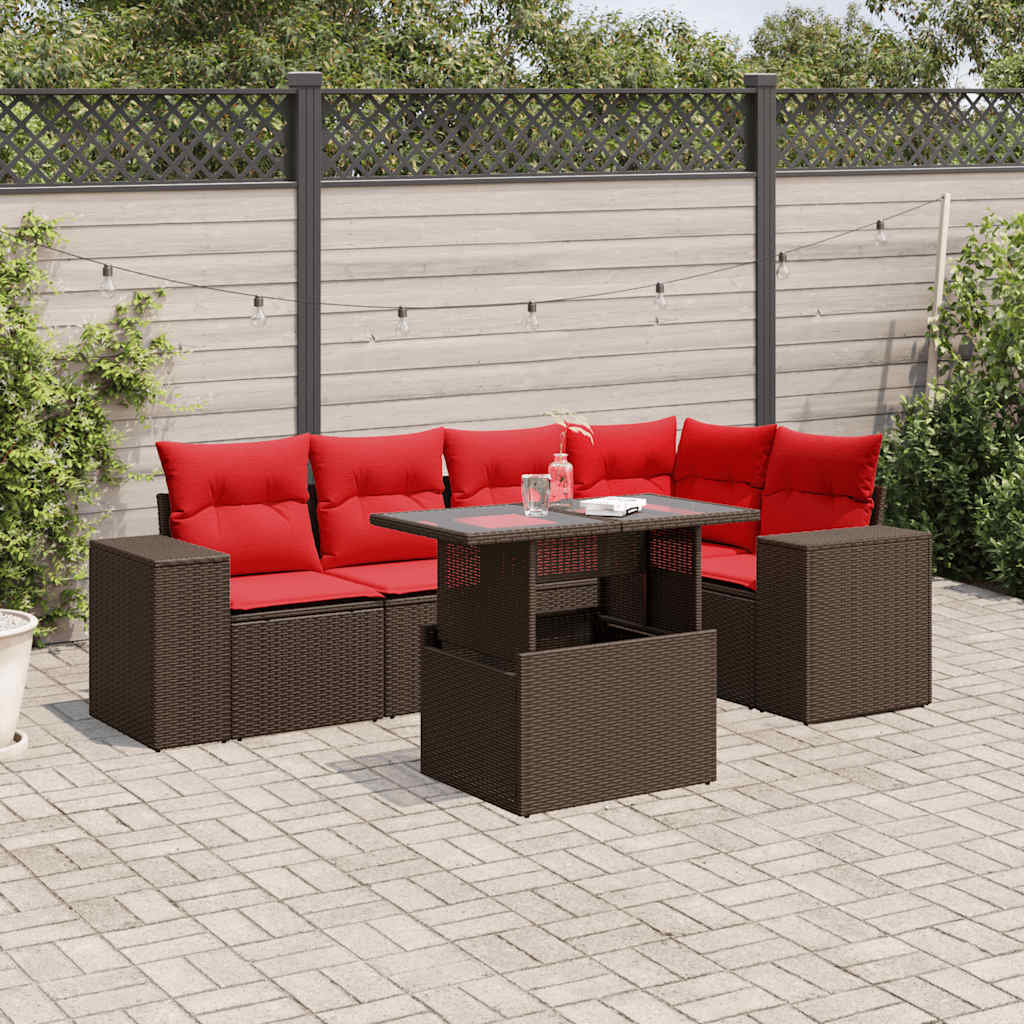 Set Divani da Giardino 6 pz con Cuscini Marrone in Polyrattan
