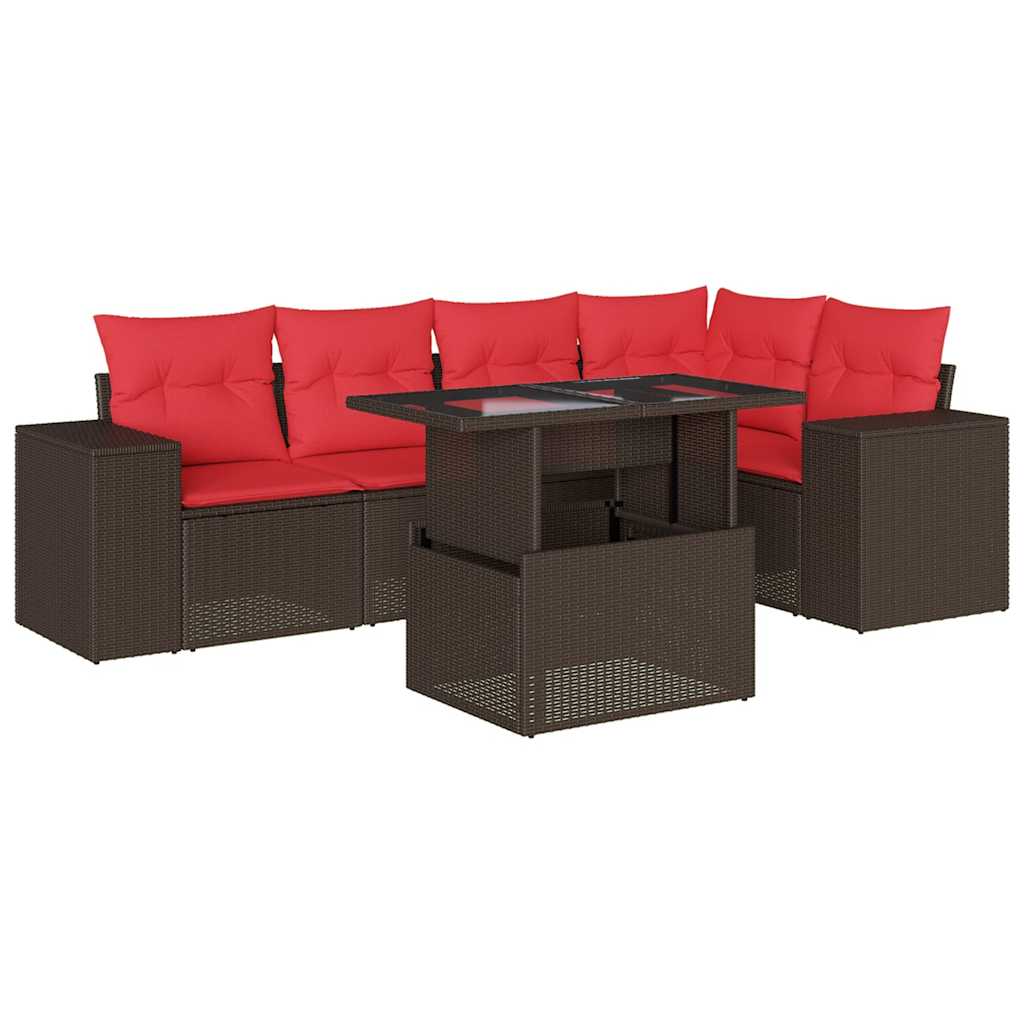 Set Divani da Giardino 6 pz con Cuscini Marrone in Polyrattan