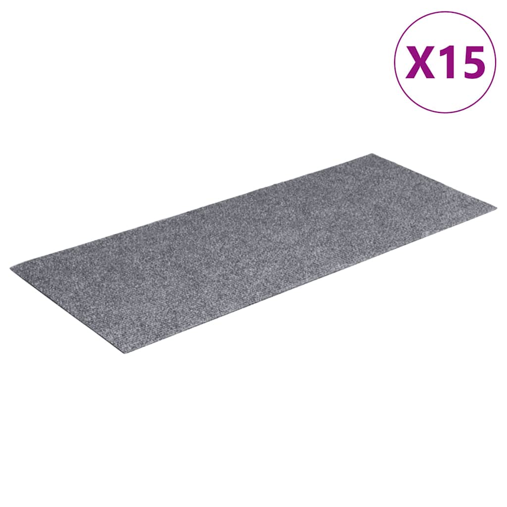 Tappetini per scale autoadesivi 15 pz 60x25 cm grigio chiaro rettangolari