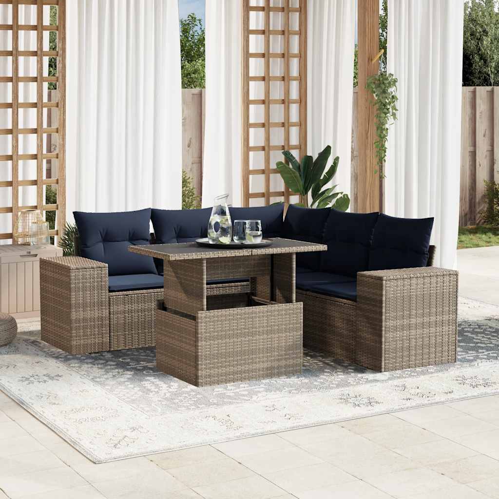 Set Divani da Giardino 6 pz con Cuscini Grigio in Polyrattan