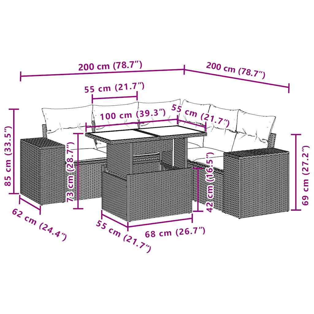 Set Divani da Giardino 6 pz con Cuscini Grigio in Polyrattan