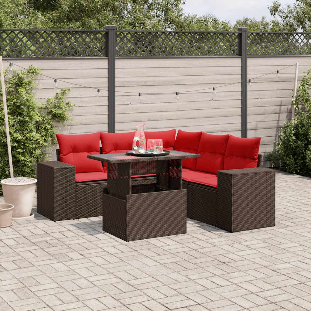 Set Divani da Giardino 6 pz con Cuscini Marrone in Polyrattan