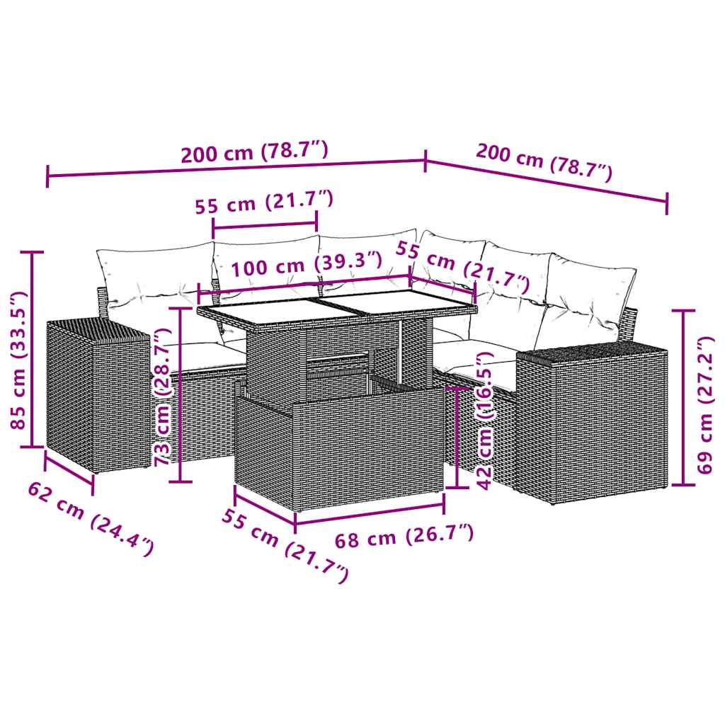 Set Divani da Giardino 6 pz con Cuscini Marrone in Polyrattan