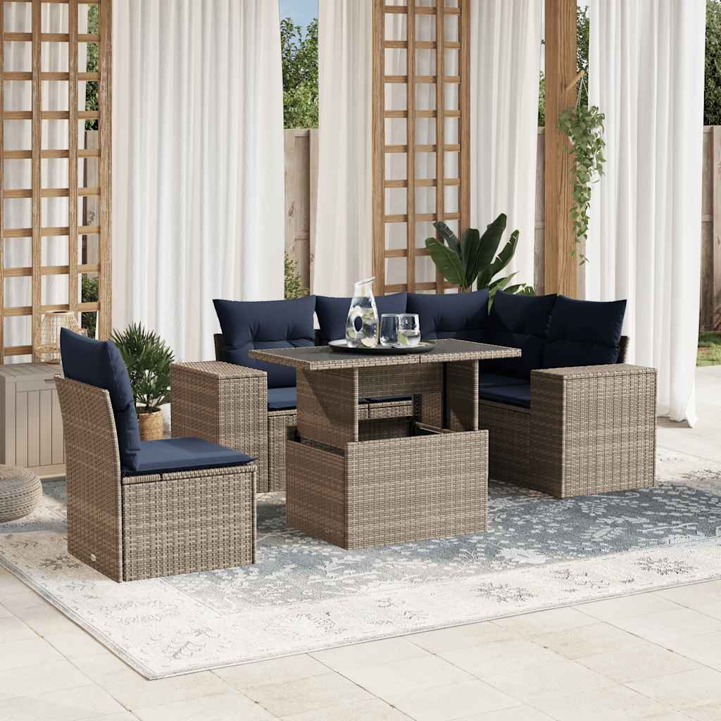 Set Divani da Giardino 6 pz con Cuscini Grigio in Polyrattan