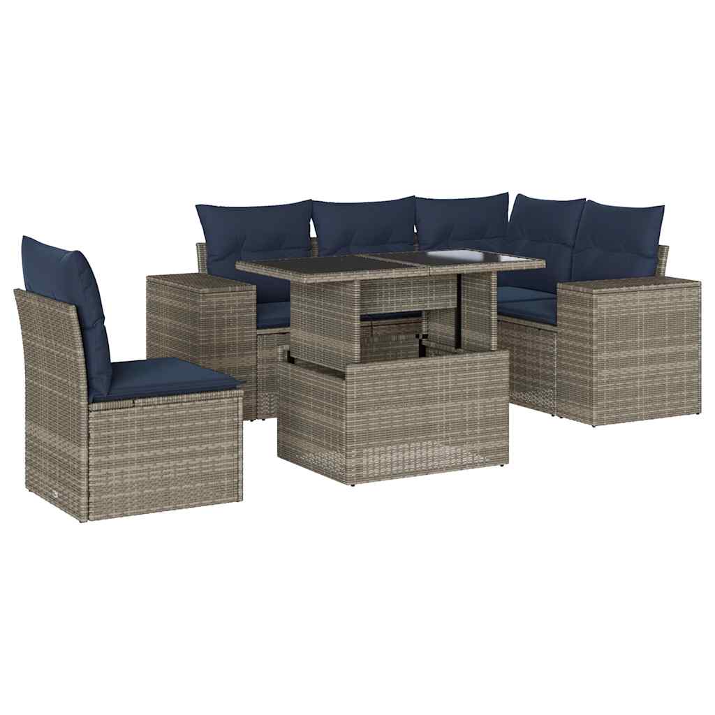 Set Divani da Giardino 6 pz con Cuscini Grigio in Polyrattan