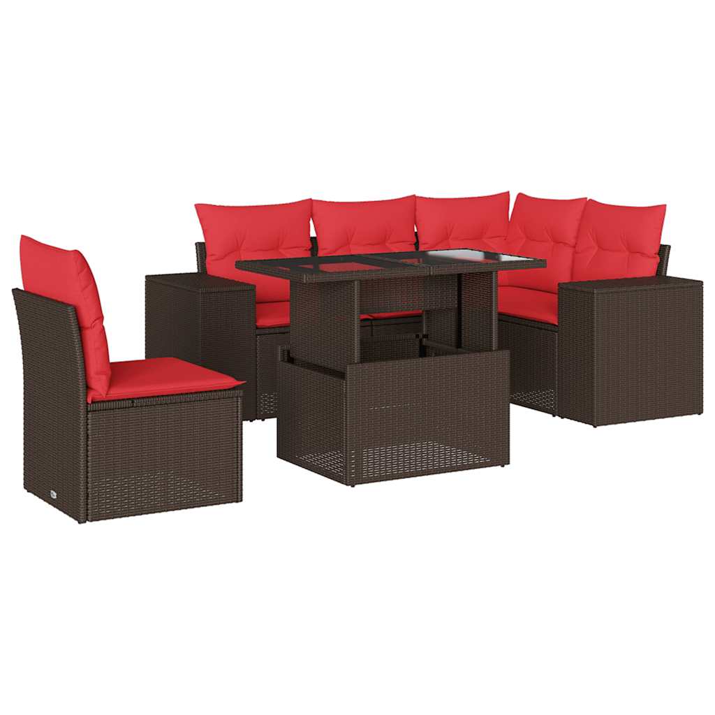 Set Divani da Giardino 6 pz con Cuscini Marrone in Polyrattan