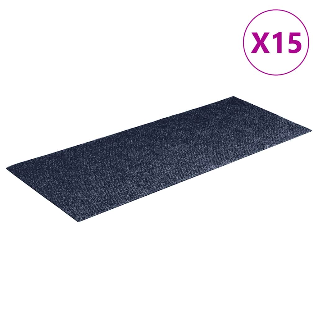 Tappetini per scale autoadesivi 15 pz 60x25 cm Grigio Blu Rettangolari