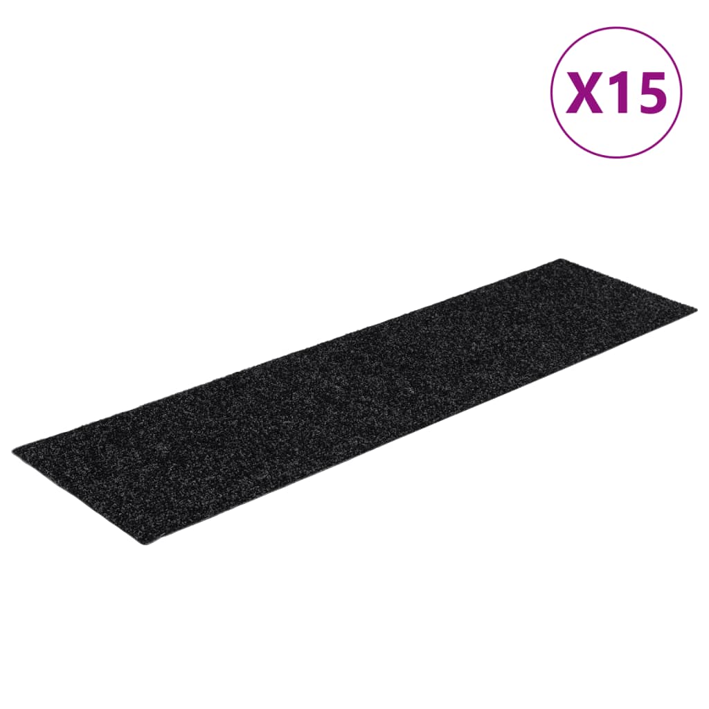 Tappetini per scale autoadesivi 15 pz 76x20 cm neri rettangolari