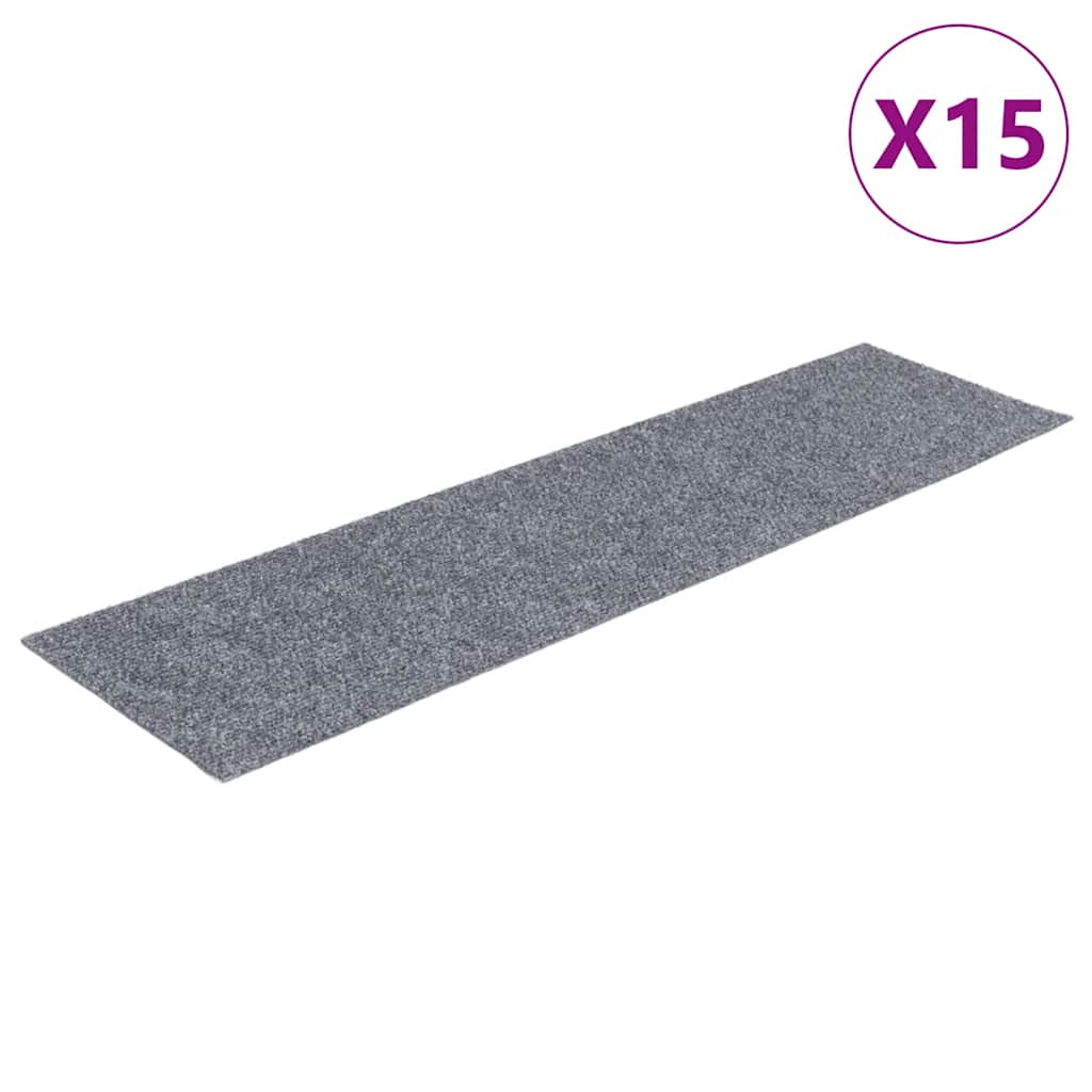 Tappetini per scale autoadesivi 15 pz 76x20 cm Grigio chiaro Rettangolari