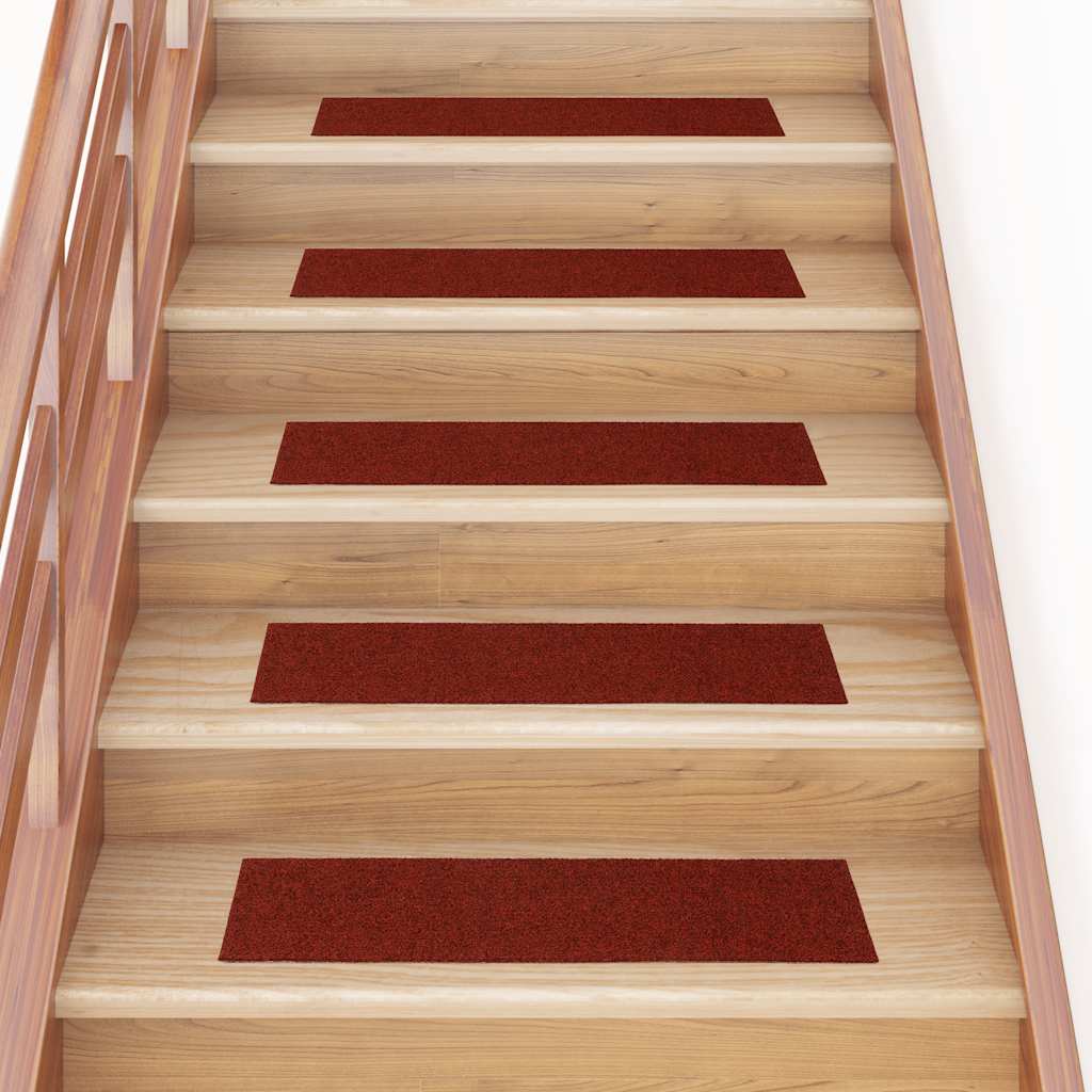 Tappetini per scale autoadesivi 15 pz 76x20 cm Bordeaux Rosso Rettangolari