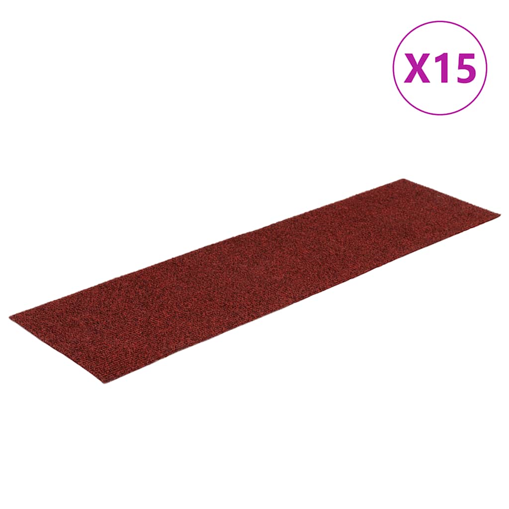 Tappetini per scale autoadesivi 15 pz 76x20 cm Bordeaux Rosso Rettangolari