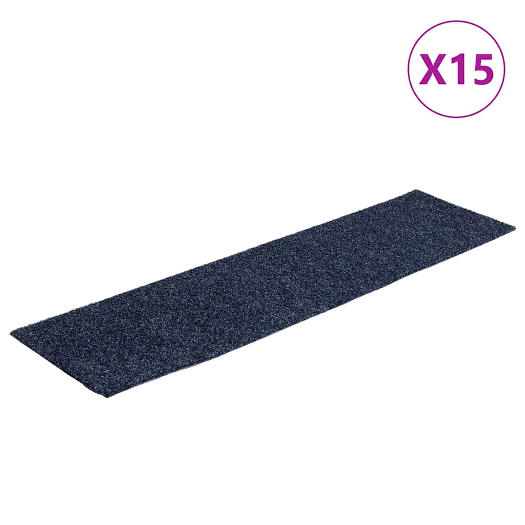 Tappetini per scale autoadesivi 15 pz 76x20 cm Grigio Blu Rettangolari