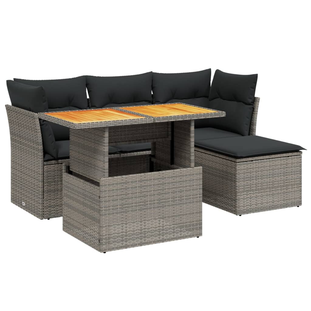Set Divano da Giardino 6 pz con Cuscini Grigio in Polyrattan