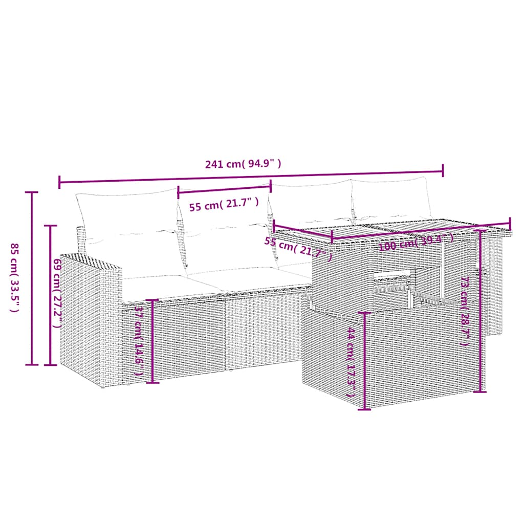 Set Divani da Giardino 5 pz con Cuscini in Polyrattan Nero
