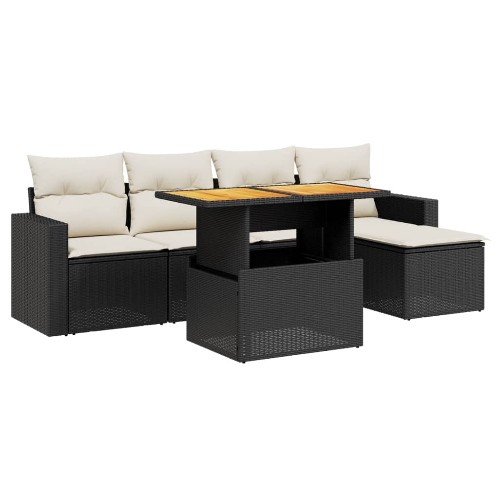 Set Divano da Giardino 6 pz con Cuscini Nero in Polyrattan