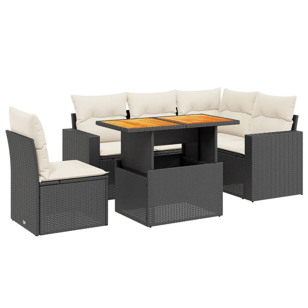 Set Divano da Giardino 6 pz con Cuscini Nero in Polyrattan