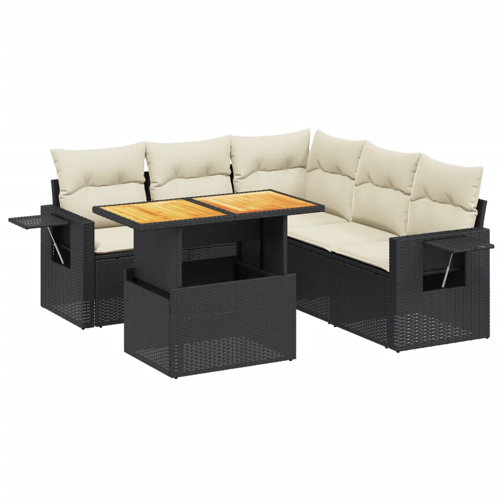 Set Divano da Giardino 6 pz con Cuscini Nero in Polyrattan