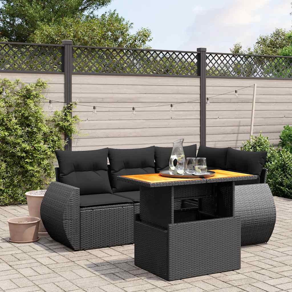 Salotto da giardino 5 pz in polyrattan nero con cuscini 4