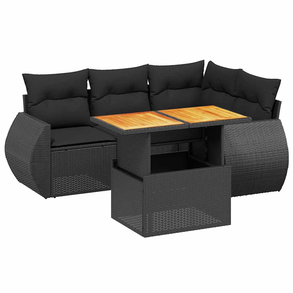 Salotto da giardino 5 pz in polyrattan nero con cuscini 4