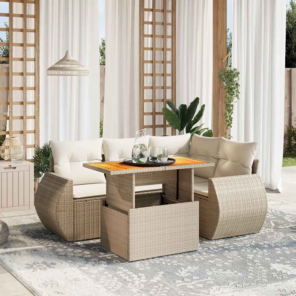 Salotto da esterno 5 pz beige in polyrattan con tavolo 2