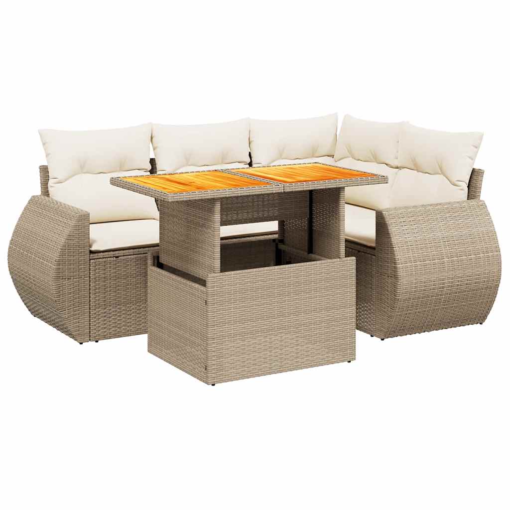 Salotto da esterno 5 pz beige in polyrattan con tavolo 2