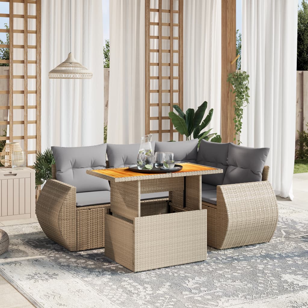 Salotto da Giardino 5 pz Beige in Polyrattan con Tavolo 4