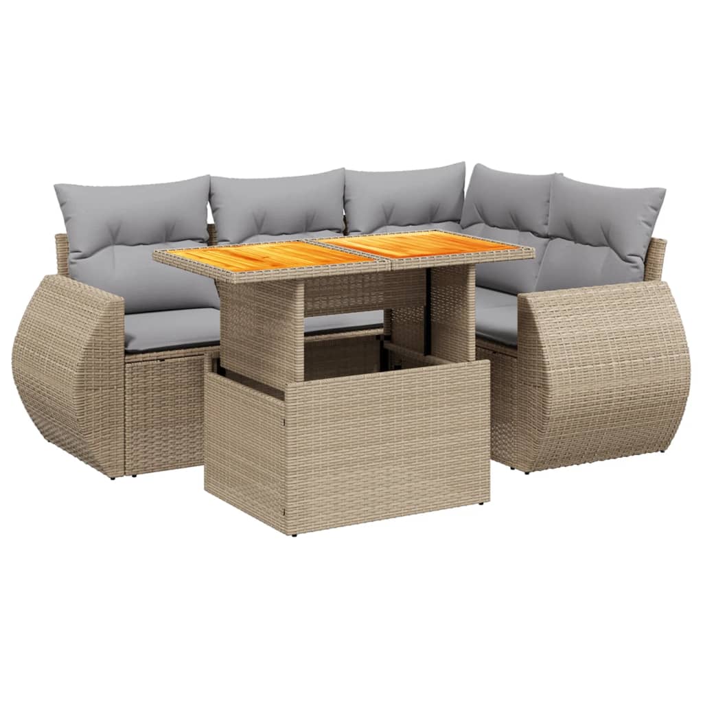 Salotto da Giardino 5 pz Beige in Polyrattan con Tavolo 4