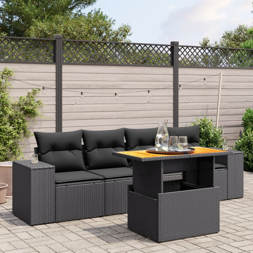 Set Salotto da Giardino 5 pz in Rattan PE Nero