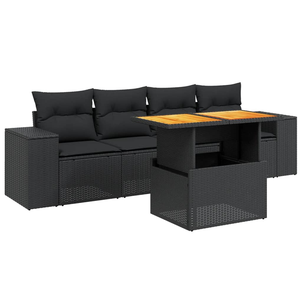 Set Salotto da Giardino 5 pz in Rattan PE Nero