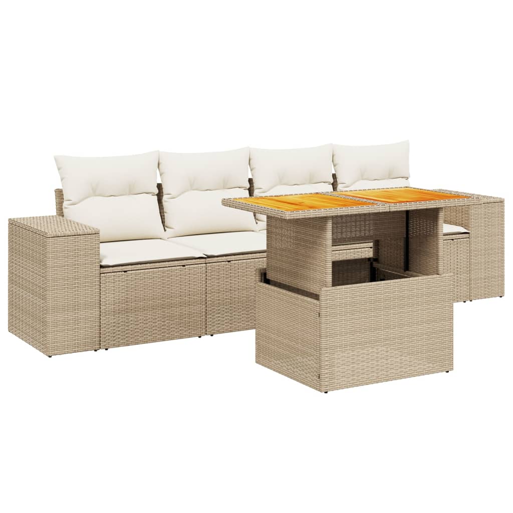 Divano da esterno 5 pz beige in polyrattan con tavolo